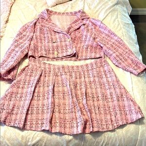 Pink Tweed pleated Skirt and cropped Jacket Set great for spring! 3x
